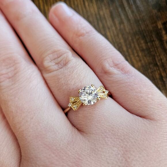 Sweet Engagement Ring 6.5mm Round Semi-Set Cubic Zirconia Gold-Tone Ring Size 8 - Picture 9 of 14